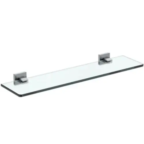 Wand-mounted Glasablage in klarer Ausführung mit zwei chromfarbenen Halterungen. Ideal Standard Design für moderne Badezimmer.